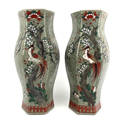 Lot 123 - A pair of Chinese celadon crackle glazed hexagonal vases, early 20th century.