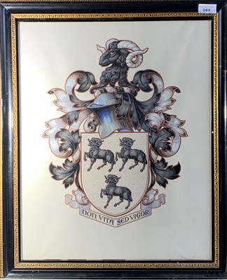 Lot 375 - A Coat of Arms Non Vita Sed Vigor Mixed media,...