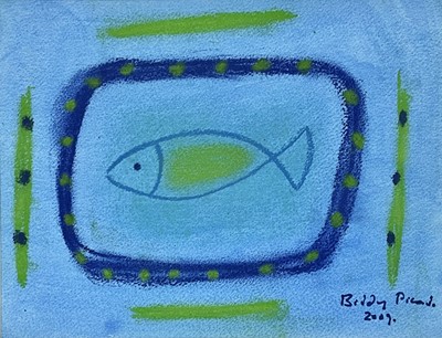 Lot 385 - Biddy PICARD (1922-2019) Green Fish Pastel and...