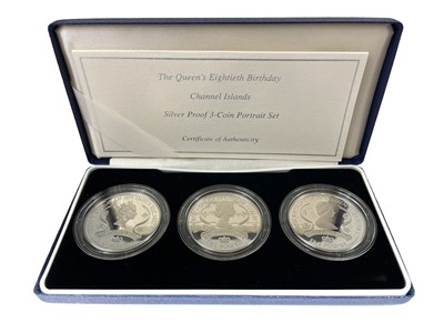 Lot 115 - Channel Islands "Queen's 80th Birthday" 3 Coin Silver Proof Portrait Set.