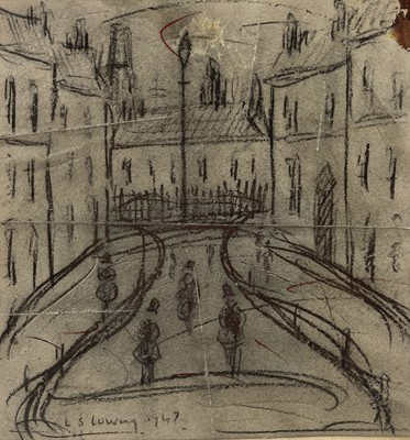 Lot 608 - L. S. LOWRY?? Manchester Street Graphite on...