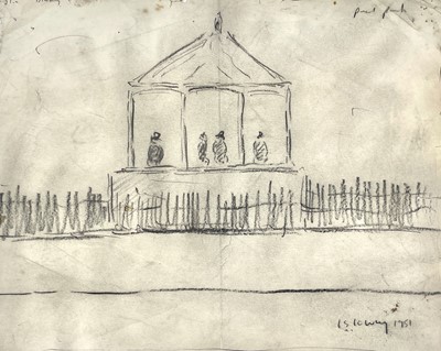 Lot 533 - L. S. LOWRY?? Peel Park Bandstand Graphite on...