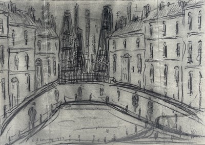 Lot 643 - L. S. LOWRY?? Street Scene Graphite on paper...