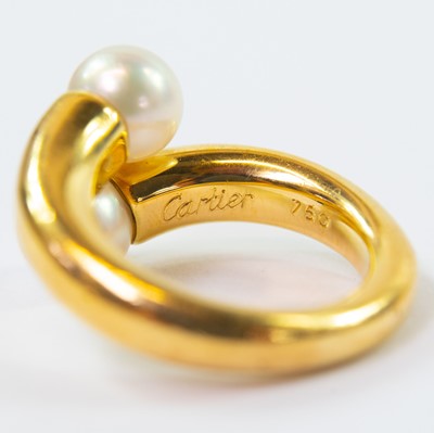 Lot 398 - Cartier - An 18ct gold cultured pearl set ring.