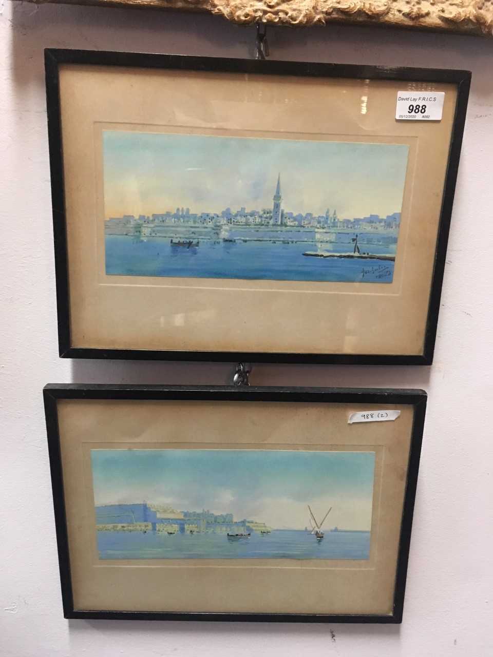 Lot 988 - GALEA Malta Gouache, a pair One signed and...