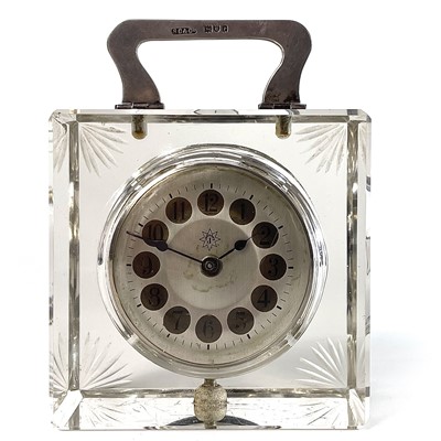 Lot 184 - An Edwardian glass cased timepiece with silver handle.