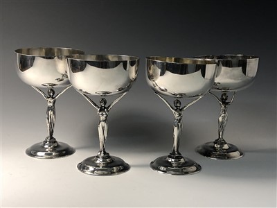 Lot 2067 - A set of four silver Art Nouveau goblets by...