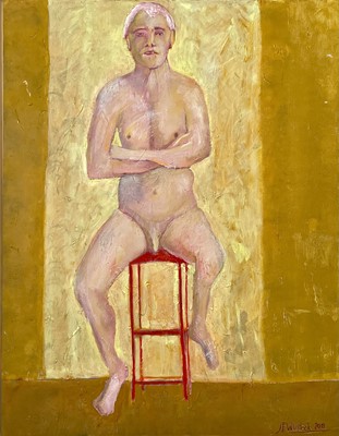 Lot 368 - Jim WHITLOCK (1944) Michael on a Red Stool Oil...