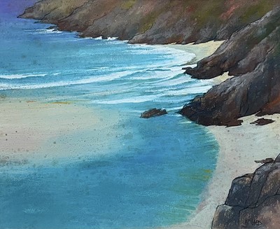 Lot 394 - Michael J. PRAED (1941) Blue Beach Pastel...