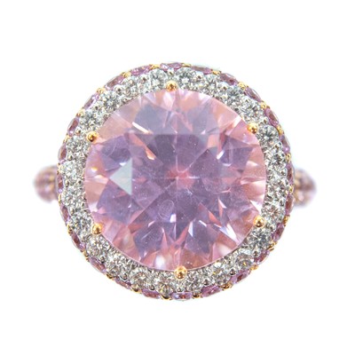 Lot 191 - A contemporary 18ct rose gold kunzite and diamond set cluster ring.