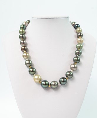 Lot 150 - A pair of grey cultured pearl and diamond earpendants and a multi-coloured cultured pearl necklace.
