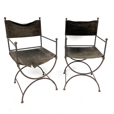 Lot 1813 - A pair of wrought Iron 'Bishop's' chairs, mid...