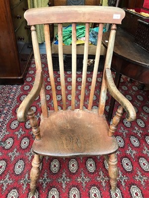 Lot 421 - An ash and elm lathe back armchair, late 19th...