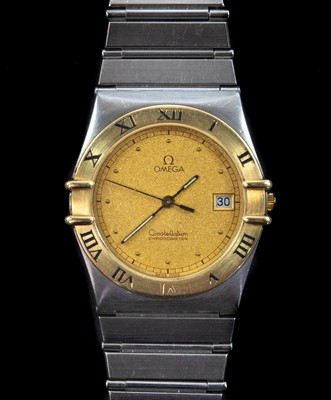 Lot 334 - Omega Constellation Chronometer quartz gentleman's stainless steel and gold plated wristwatch.