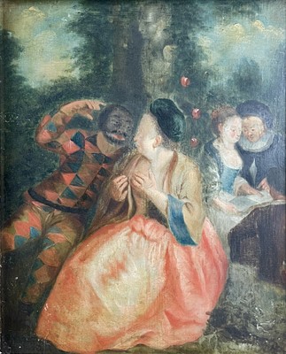 Lot 1471 - Follower of Watteau A Commedia dell'Arte scene...