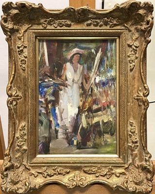 Lot 605 - Modern British School Woman at Her Easel Oil...