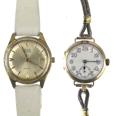 Lot 345 - An early 20th century 9ct gold trench manual wind wristwatch.