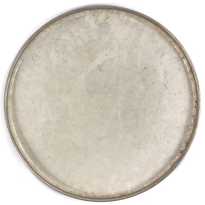 Lot 164 - FLEETWOOD MAC. A 'Mick Fleetwood' drum head from their TUSK tour, 1980, with stage pass.