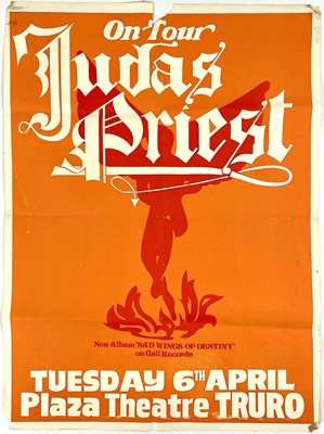 Lot 159 - JUDAS PRIEST. An original 1976 concert poster for the Plaza Theatre, Truro, with the original concert ticket.