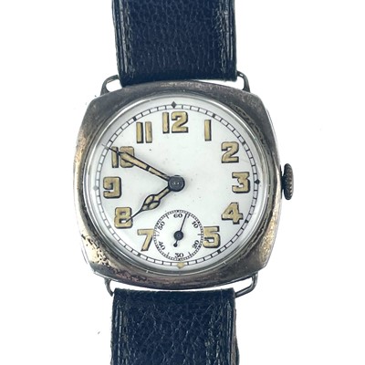 Lot 322 - An early 20th century silver cased trench wristwatch.