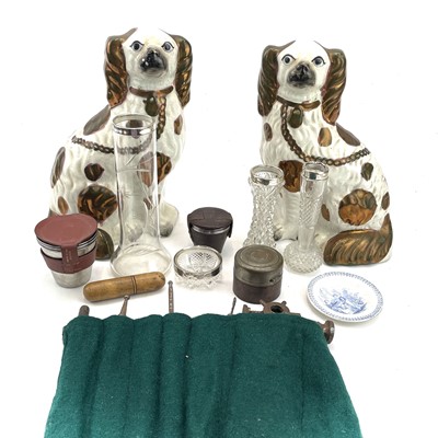 Lot 128 - Pair of Staffordshire copper lustre Spaniels...