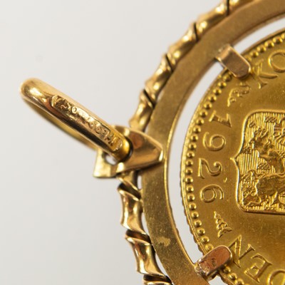 Lot 116 - A Netherlands 10 Gulden 22ct gold coin within an 18ct pendant mount.