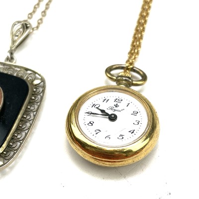 Lot 247 - A coral stick bead necklace, silver cameo pendant and a watch pendant on chain.