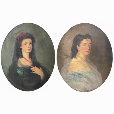 Lot 1416 - A pair of 19th century Continental portraits...