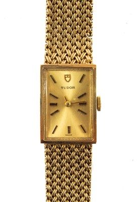 Lot 336 - A 9ct gold Tudor ladies manual wind bracelet wristwatch.