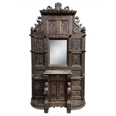Lot 19 - A carved oak hall stand, part 17th century, reconstructed