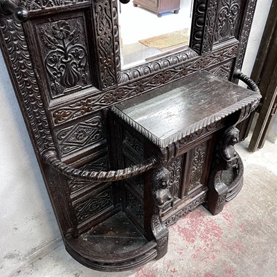 Lot 19 - A carved oak hall stand, part 17th century, reconstructed