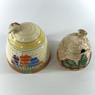 Lot 842 - Clarice Cliff, a Patina pattern beehive honey...