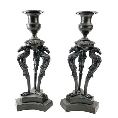 Lot 3 - A pair of Bronze candlesticks, mid 19th...