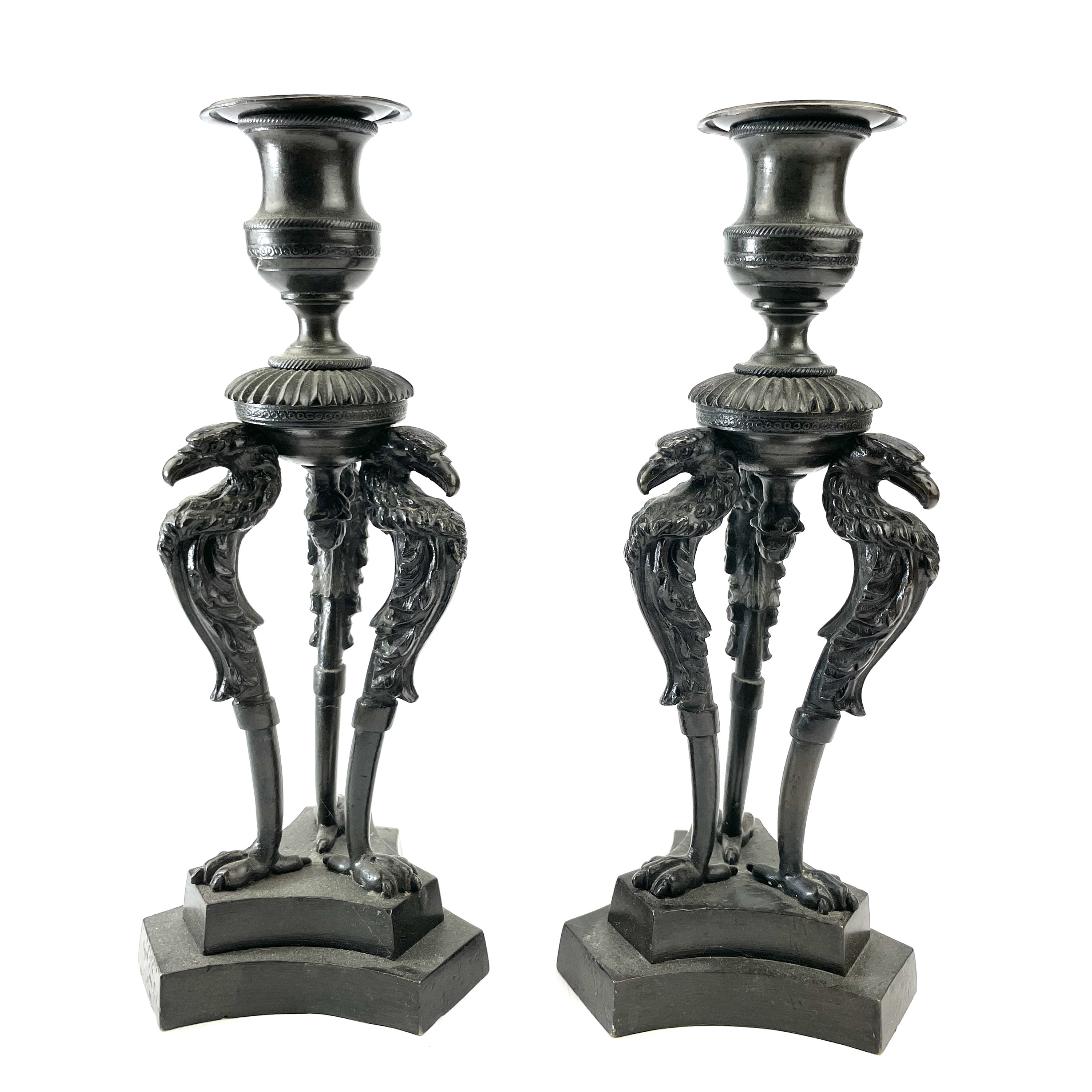 Lot 3 A pair of Bronze candlesticks, mid 19th