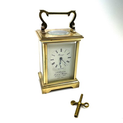 Lot 1706 - A Beringer brass cased carriage timepiece,...