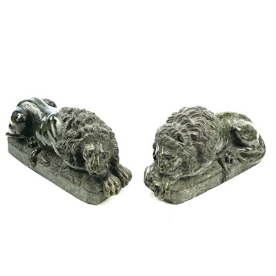 Lot 7 - After Canova, a pair of serpentine lions each...