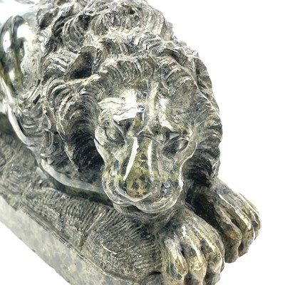 Lot 7 - After Canova, a pair of serpentine lions each...
