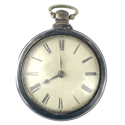 Lot 373 - An early Victorian silver pair case pocket watch with fusee movement.