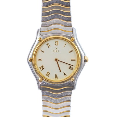 Lot 314 - Ebel Sport Wave quartz steel and gold gentleman's bracelet wristwatch.