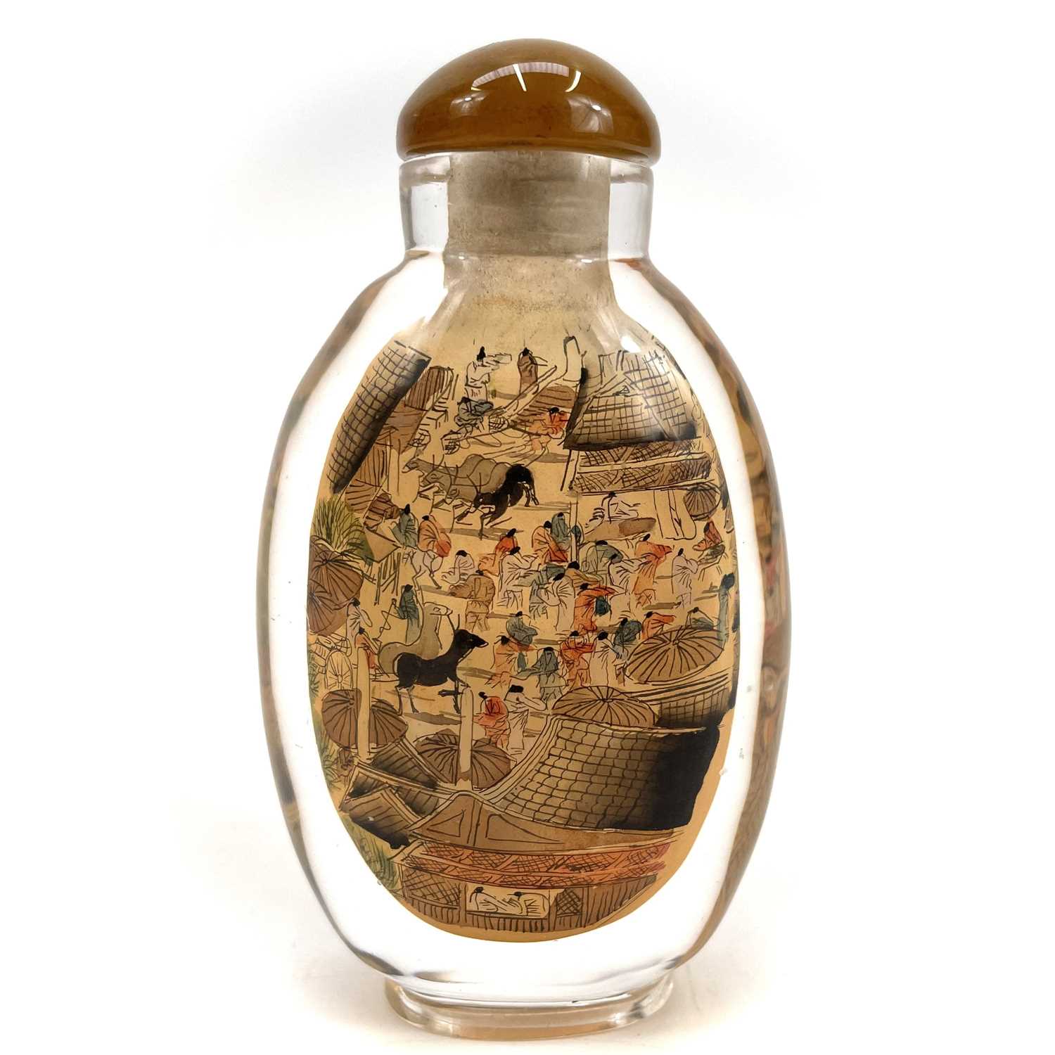 Lot 207 - A Chinese inside painted snuff bottle with hardstone stopper.