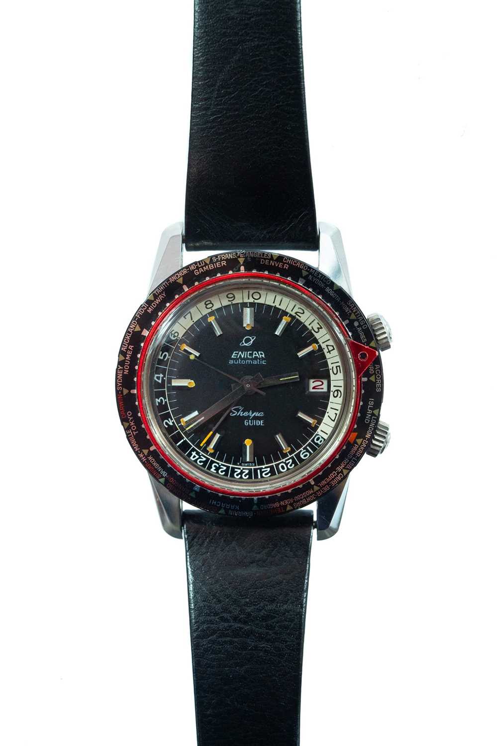 Lot 296 - Enicar Sherpa Guide 600 GMT gentleman's Pilot's wristwatch.