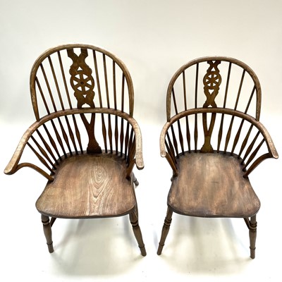 Lot 84 - A near matching pair of elm, beech and ash windsor armchairs, circa 1900.