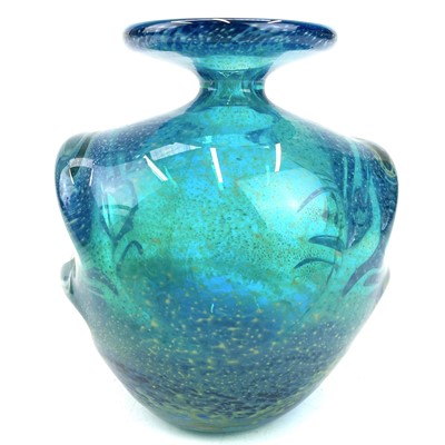 Lot 888 - A Mdina blue green glass vase, with flecked...