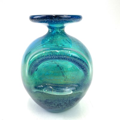 Lot 888 - A Mdina blue green glass vase, with flecked...