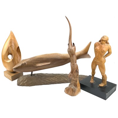 Lot 129 - A Ron Lane cedar wood carving, open abstract...