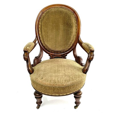 Lot 1859 - A Victorian walnut spoon back armchair, with...