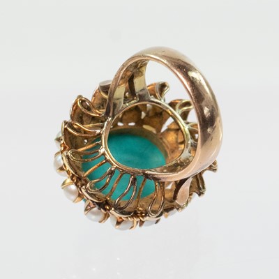 Lot 149 - A 14ct gold pearl and turquoise set dress ring.