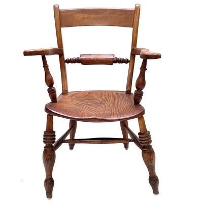 Lot 98 - A beech and elm kitchen armchair, 19th century.