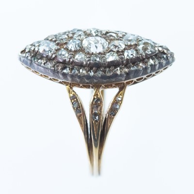 Lot 14 - A Georgian gold and diamond set navette ring.