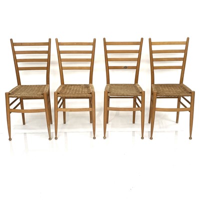 Lot 1869 - A Set of four beech ladderback dining chairs,...